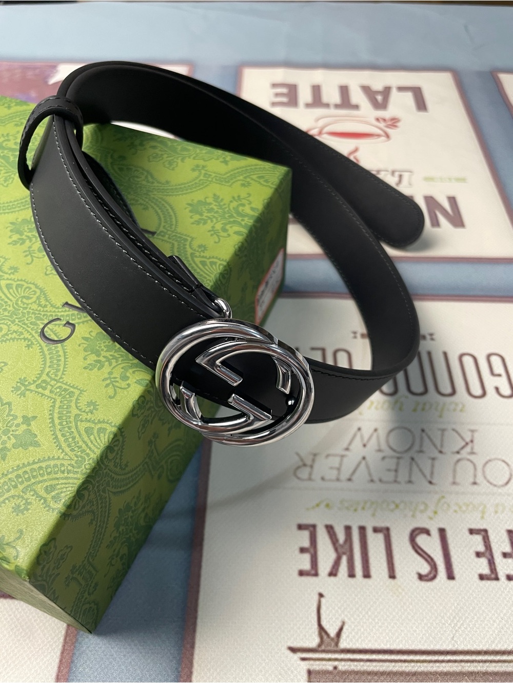Gucci GG Marmont Black Leather Belt with Silver-Tone GG Buckle 85cm/34in